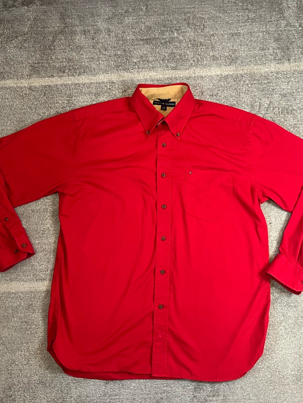 Tommy Hilfiger Red Long-Sleeve Button-Down‎ Shirt size L preppy academia